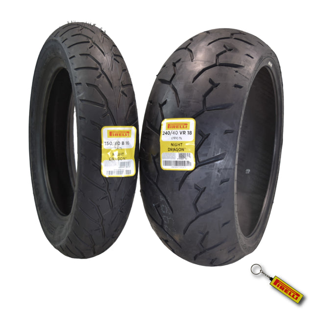 Pirelli Night Dragon 1815400 150/80B16 M/CTL 71H Front Motorcycle Cruiser Tire Pirelli Night Dragon 240/40VR18 M/C 79V Cruiser Motorcycle Rear Tire w/ Keychain