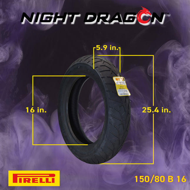 Pirelli Night Dragon Tire Set: 150/80B16 M/C 71H TL Front & 170/80B15 M/C 77H TL Rear Cruiser Motorcycle Tires - Superior Traction & Handling for High-Performance Cruisers with Keychain