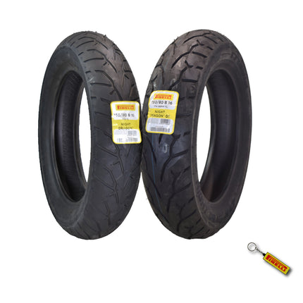 Pirelli Night Dragon Tire Set: 150/80B16 M/C 71H TL Front & 150/80B16 M/C 77H REINFTL Rear Cruiser Motorcycle Tires - Superior Traction & Handling for High-Performance Cruisers with Keychain