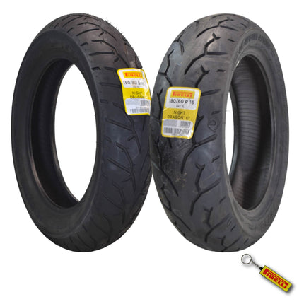 Pirelli Night Dragon 1815400 150/80B16 M/CTL 71H Front Motorcycle Cruiser Tire Pirelli Night Dragon GT 180/60R16 M/C 80H REINFTL Cruiser Motorcycle Rear Tire w/ Keychain