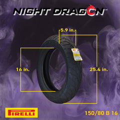 Pirelli Night Dragon 1815400 150/80B16 M/CTL 71H Front Motorcycle Cruiser Tire Pirelli Night Dragon GT 180/60R16 M/C 80H REINFTL Cruiser Motorcycle Rear Tire w/ Keychain