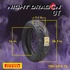 Pirelli Night Dragon 1815400 150/80B16 M/CTL 71H Front Motorcycle Cruiser Tire Pirelli Night Dragon GT 180/60R16 M/C 80H REINFTL Cruiser Motorcycle Rear Tire w/ Keychain