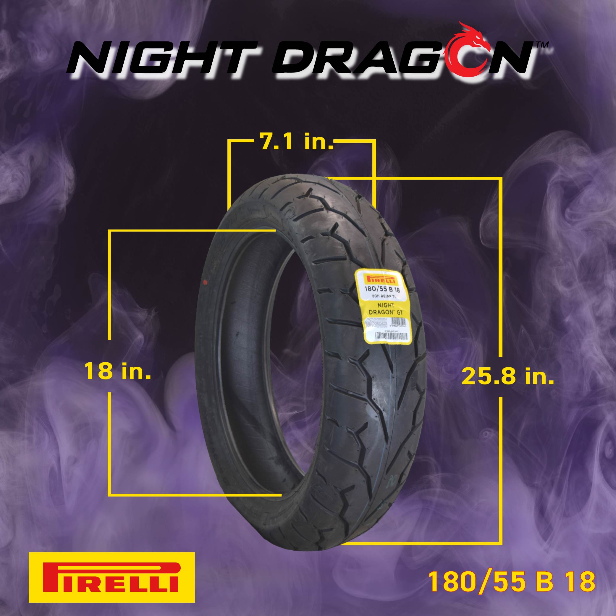 Pirelli Night Dragon 150/80B16 180/55B18 Front Rear Cruiser Motorcycle Tires Set