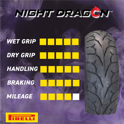 Pirelli Night Dragon 180/70B15 M/C 76H TL Cruiser Motorcycle Rear Tire - Superior Traction & Handling for High-Performance Cruisers w/ Keychain
