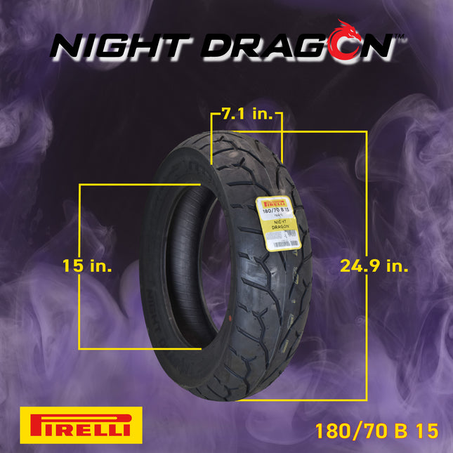Pirelli Night Dragon Tire Set: 120/70B21 M/C 68H REINFTL Front & 180/70B15 M/C 76H TL Rear Cruiser Motorcycle Tires - Superior Traction & Handling for High-Performance Cruisers with Keychain