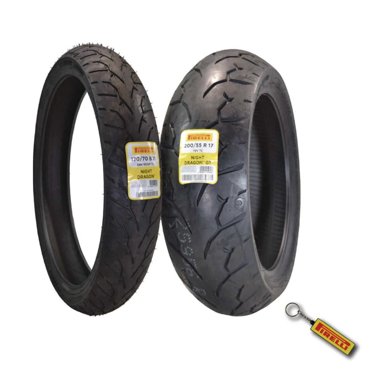 Pirelli Night Dragon Tire Set: 120/70B21 M/C 68H REINFTL Front & 200/55R17 M/C 78V TL Rear Cruiser Motorcycle Tires