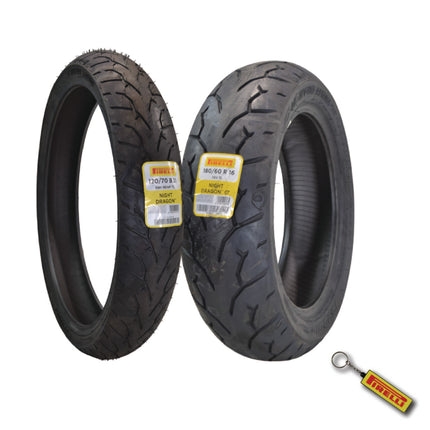 Pirelli Night Dragon Tire Set: 120/70B21 M/C 68H REINFTL Front & 180/60R16 M/C 80H REINFTL Rear Cruiser Motorcycle Tires - Superior Traction & Handling for High-Performance Cruisers with Keychain