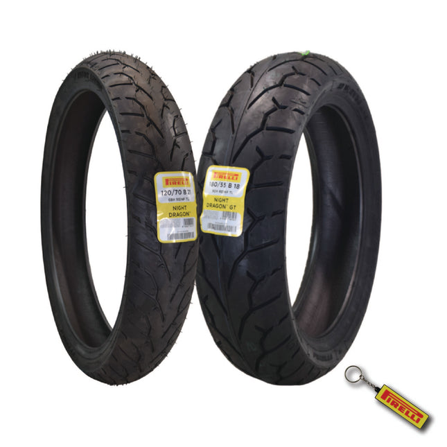 Pirelli Night Dragon Tire Set: 120/70B21 M/C 68H REINFTL Front & 180/55B18 M/C 80H REINFTL Rear Cruiser Motorcycle Tires - Superior Traction & Handling for High-Performance Cruisers with Keychain
