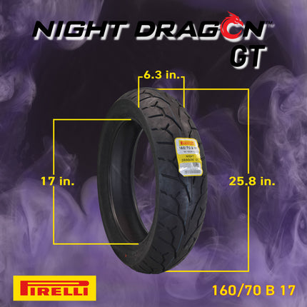 Pirelli Night Dragon Tire Set: 120/70B21 M/C 68H REINFTL Front & 160/70B17 M/C 79V REINFTL Rear Cruiser Motorcycle Tires - Superior Traction & Handling for High-Performance Cruisers with Keychain