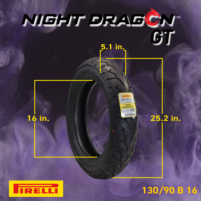 Pirelli Night Dragon Tire Set: 120/70B21 M/C 68H REINFTL Front & 130/90B16 M/C 73H REINFTL Rear Cruiser Motorcycle Tires - Superior Traction & Handling for High-Performance Cruisers with Keychain