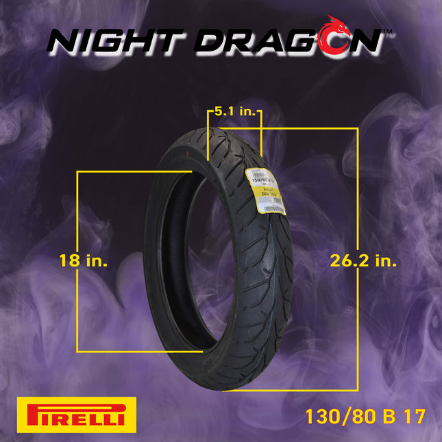 Pirelli Night Dragon Tire Set: 130/80B17 M/C 65H TL Front & 180/70B15 M/C 76H TL Rear Cruiser Motorcycle Tires - Superior Traction & Handling for High-Performance Cruisers with Keychain