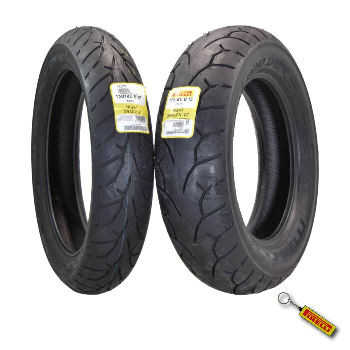 Pirelli Night Dragon 130/80B17 170/80B15 Front Rear Cruiser Motorcycle Tires Set w/Keychain