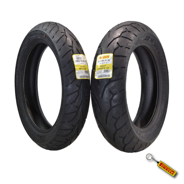 Pirelli Night Dragon Tire Set: 130/80B17 M/C 65H TL Front & 180/65B16 M/C 81H REINFTL Rear Cruiser Motorcycle Tires - Superior Traction & Handling for High-Performance Cruisers with Keychain