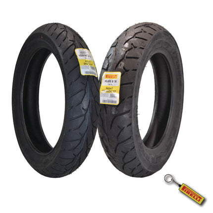 Pirelli Night Dragon Tire Set: 130/80B17 M/C 65H TL Front & Night Dragon GT MU85B16 M/C 77H TL Cruiser Rear Motorcycle Tires - Superior Traction & Handling for High-Performance with Keychain