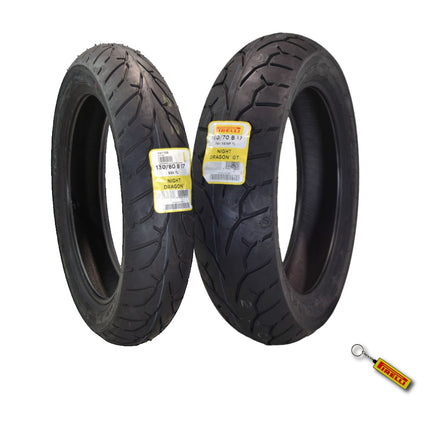 Pirelli Night Dragon Tire Set: 130/80B17 M/C 65H TL Front & 160/70B17 M/C 79V REINFTL Rear Cruiser Motorcycle Tires - Superior Traction & Handling for High-Performance Cruisers with Keychain