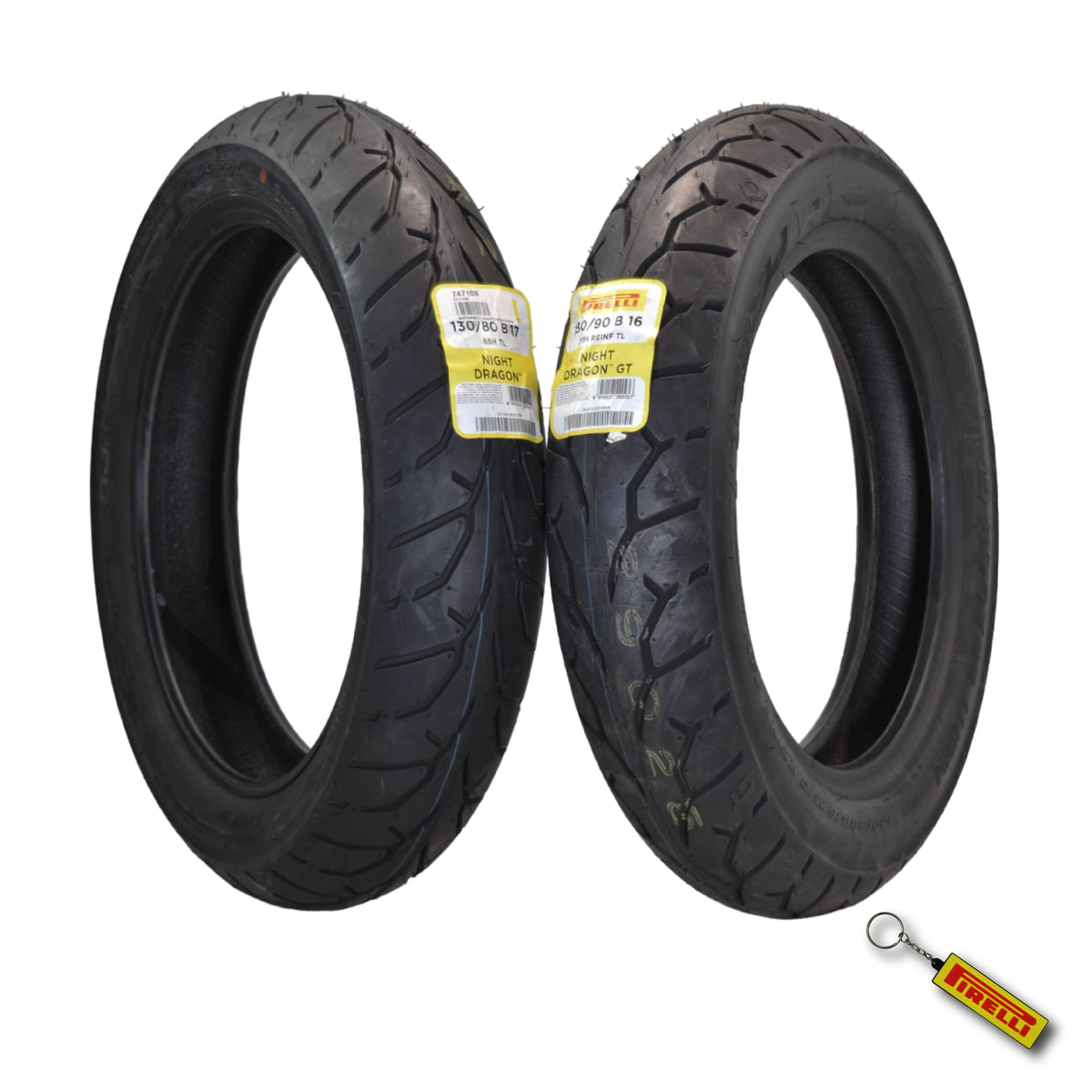 Pirelli Night Dragon 130/80B17 130/90B16 Front Rear Motorcycle Tires Set w/Keychain