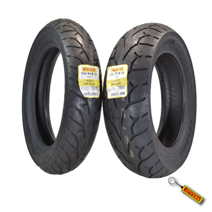 Pirelli Night Dragon Tire Set: 130/90B16 M/C 73H REINFTL Front & 180/70B15 M/C 76H TL Rear Cruiser Motorcycle Tires - Superior Traction & Handling for High-Performance Cruisers with Keychain