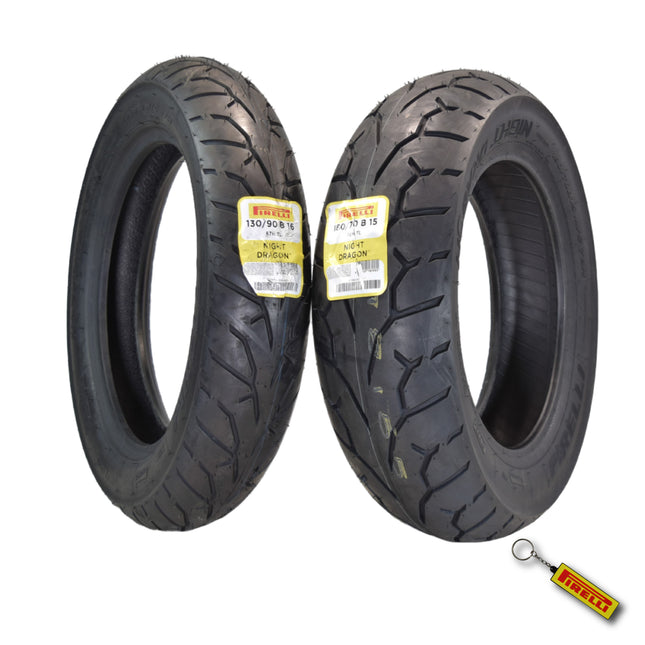 Pirelli Night Dragon Tire Set: 130/90B16 M/C 73H REINFTL Front & 180/70B15 M/C 76H TL Rear Cruiser Motorcycle Tires - Superior Traction & Handling for High-Performance Cruisers with Keychain