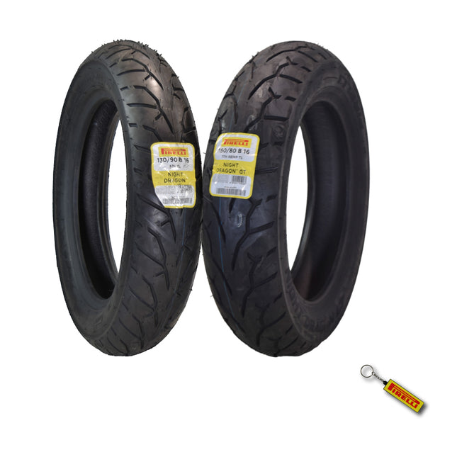 Pirelli Night Dragon Tire Set: 130/90B16 M/C 73H REINFTL Front & 150/80B16 M/C 77H REINFTL Rear Cruiser Motorcycle Tires - Superior Traction & Handling for High-Performance Cruisers with Keychain