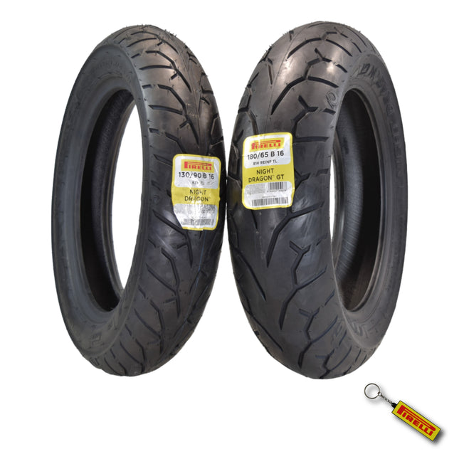 Pirelli Night Dragon Tire Set: 130/90B16 M/C 73H REINFTL Front & 180/65B16 M/C 81H REINFTL Rear Cruiser Motorcycle Tires - Superior Traction & Handling for High-Performance Cruisers with Keychain