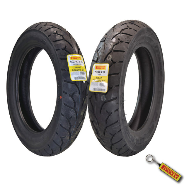 Pirelli Night Dragon Tire Set: 130/90B16 M/C 73H  Front &  MU85B16 M/C 77H GT Rear Rear Cruiser Motorcycle Tires - Superior,   Traction & Handling for High-Performance Cruisers with Keychain