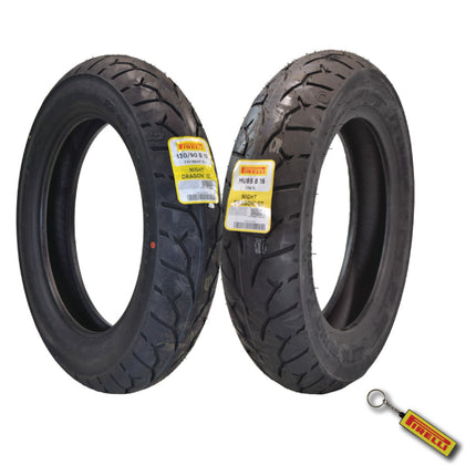 Pirelli Night Dragon Tire Set: 130/90B16 M/C 73H  Front &  MU85B16 M/C 77H GT Rear Rear Cruiser Motorcycle Tires - Superior,   Traction & Handling for High-Performance Cruisers with Keychain