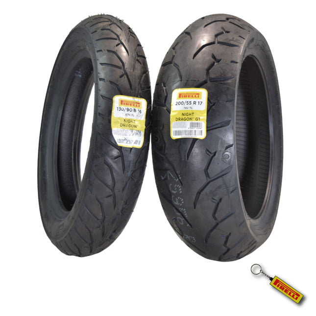 Pirelli Night Dragon 2211600 130/90B16 M/C 73H Front Motorcycle Cruiser Tire Pirelli Night Dragon GT 170/80B15 M/C 77H Cruiser Motorcycle Rear Tire w/ Keychain