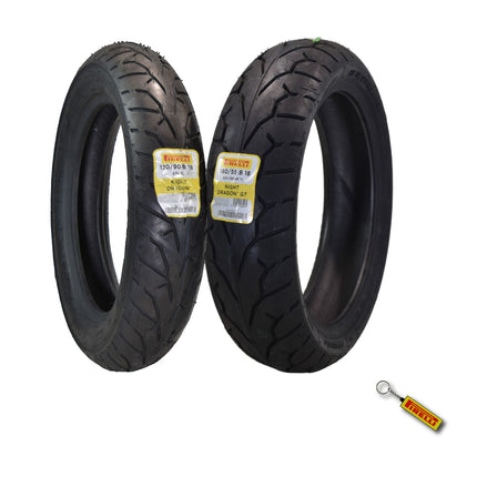 Pirelli Night Dragon Tire Set: 130/90B16 M/C 73H REINFTL Front & 180/55B18 M/C 80H REINFTL Rear Cruiser Motorcycle Tires - Superior Traction & Handling for High-Performance Cruisers with Keychain