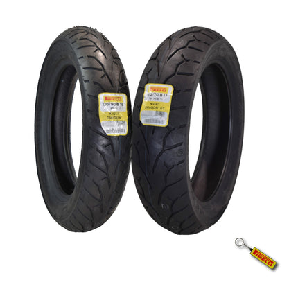 Pirelli Night Dragon Tire Set: 130/90B16 M/C 73H REINFTL Front & 160/70B17 M/C 79V REINFTL Rear Cruiser Motorcycle Tires - Superior Traction & Handling for High-Performance Cruisers with Keychain