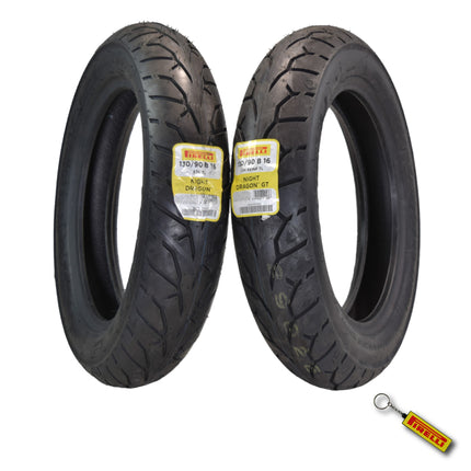 Pirelli Night Dragon Tire Set: 130/90B16 M/C 73H REINFTL Front & GT 130/90B16 M/C 73H REINFTL Rear Cruiser Motorcycle Tires - Superior Traction & Handling for High-Performance Cruisers with Keychain