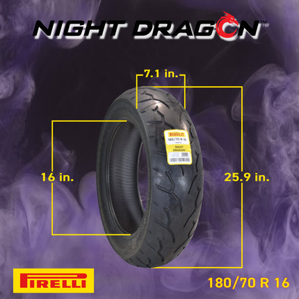 Pirelli Night Dragon Tire Set: 130/60B19 M/C 61H TL Front & 180/70R16 M/C 77H TL Rear Cruiser Motorcycle Tires - Superior Traction & Handling for High-Performance Cruisers with Keychain
