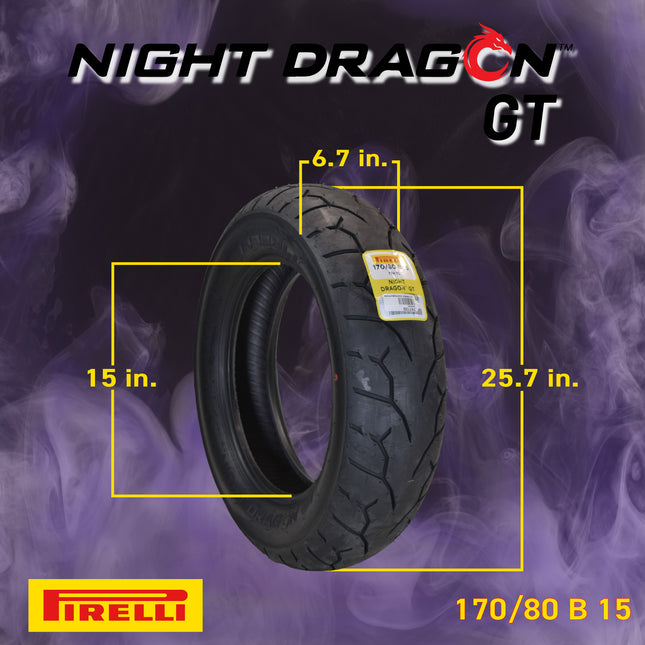Pirelli Night Dragon Tire Set: 130/60B19 M/C 61H TL Front & 170/80B15 M/C 77H TL Rear Cruiser Motorcycle Tires - Superior Traction & Handling for High-Performance Cruisers with Keychain