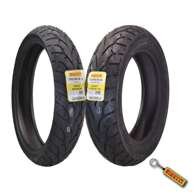 Pirelli Night Dragon 130/60B19 M/C 61H REINFTL Cruiser Motorcycle Front Tire - Superior Traction & Handling for High-Performance Cruisers w/Keychain (130/60B19 150/80B16)