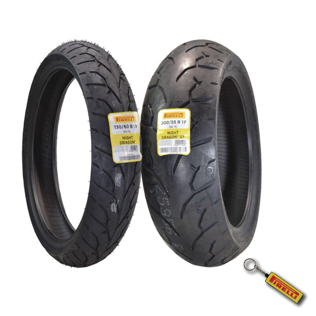 Pirelli Night Dragon 130/60B19 M/C 61H REINFTL Cruiser Motorcycle Front Tire - Superior Traction & Handling for High-Performance Cruisers w/Keychain (130/60B19 200/55R17)