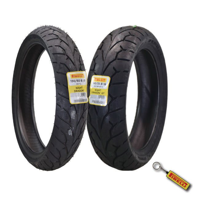 Pirelli Night Dragon Tire Set: 130/60B19 M/C 61H TL Front & 180/55B18 M/C 80H REINFTL Rear Cruiser Motorcycle Tires - Superior Traction & Handling for High-Performance Cruisers with Keychain