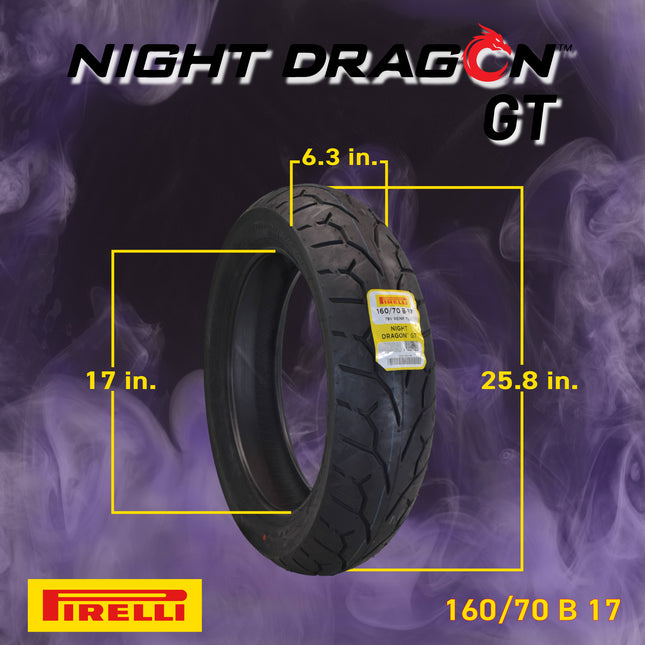 Pirelli Night Dragon Tire Set: 130/60B19 M/C 61H TL Front & 160/70B17 M/C 79V REINFTL Rear Cruiser Motorcycle Tires - Superior Traction & Handling for High-Performance Cruisers with Keychain