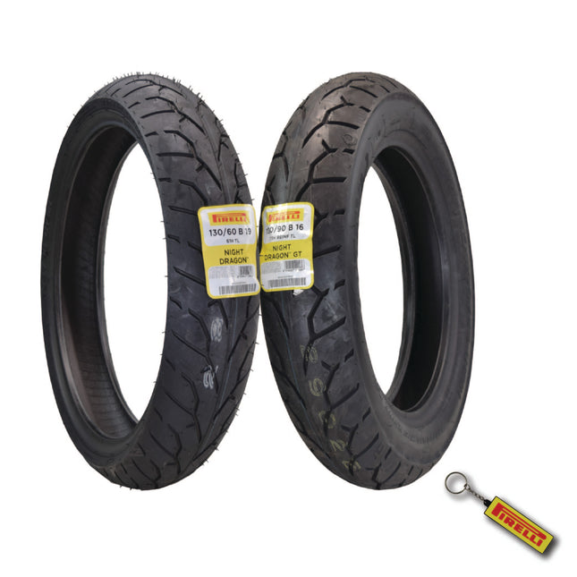 Pirelli Night Dragon Tire Set: 130/60B19 M/C 61H TL Front & 130/90B16 M/C 73H REINFTL Rear Cruiser Motorcycle Tires - Superior Traction & Handling for High-Performance Cruisers with Keychain