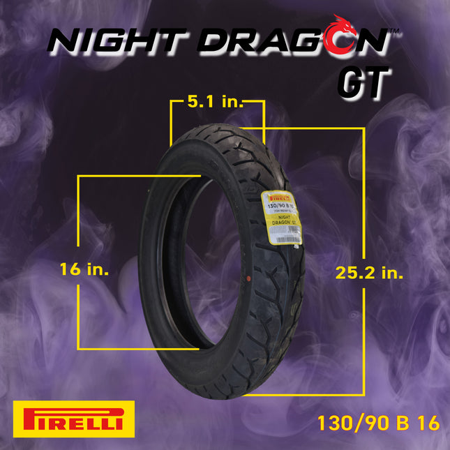 Pirelli Night Dragon GT 130/90B16 M/C 73H REINFTL Cruiser Motorcycle Rear Tire - Superior Traction & Handling for High-Performance Cruisers w/ Keychain
