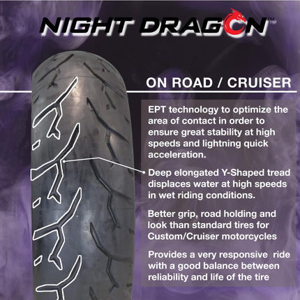 Pirelli Night Dragon GT 130/90B16 M/C 73H REINFTL Cruiser Motorcycle Rear Tire - Superior Traction & Handling for High-Performance Cruisers w/ Keychain
