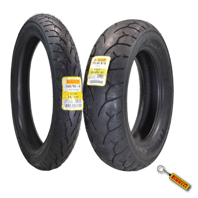 Pirelli Night Dragon 100/90-19 Front & 170/80B15 Rear Cruiser Motorcycle Tire - Superior Traction & Handling for High-Performance Cruisers w/Keychain (100/90-19 & 170/80B15)