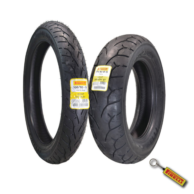 Pirelli Night Dragon 100/90-19 170/80B15 Front Rear Motorcycle Tires Set w/Keychain
