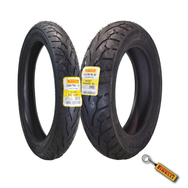 Pirelli Night Dragon 100/90-19 150/80B16 Front Rear Motorcycle Tires Set w/Keychain