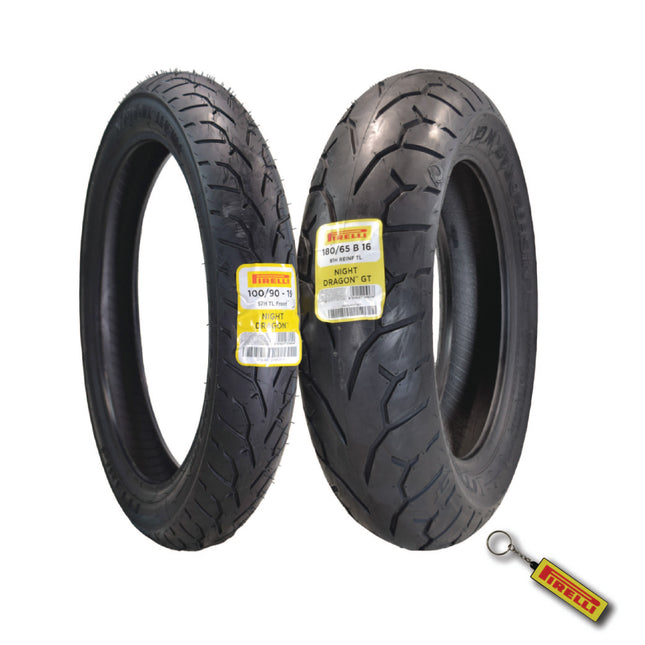 Pirelli Night Dragon 100/90-19 180/65B16 Front Rear Motorcycle Tires Set w/Keychain