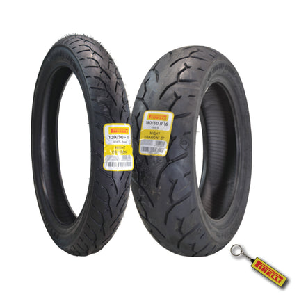 Pirelli Night Dragon 100/90-19 Front & 180/60R16 Rear Cruiser Motorcycle Tire - Superior Traction & Handling for High-Performance Cruisers w/Keychain (100/90-19 180/60R16)