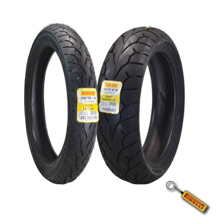 Pirelli Night Dragon 100/90-19 Front & 180/55B18 Rear Cruiser Motorcycle Tire - Superior Traction & Handling for High-Performance Cruisers w/Keychain (100/90-19 & 180/55B18)