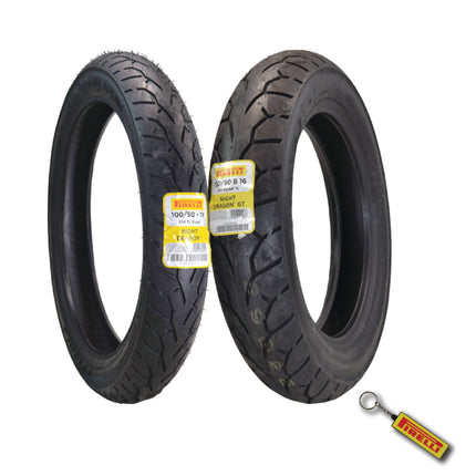 Pirelli Night Dragon 100/90-19 Front & 130/90B16 Rear Cruiser Motorcycle Tire - Superior Traction & Handling for High-Performance Cruisers w/Keychain (100/90-19 & 130/90B16)