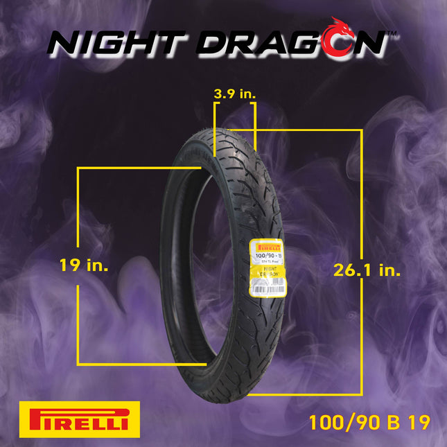 Pirelli Night Dragon 100/90-19 M/C 57H TL Cruiser Motorcycle Front Tire - Superior Traction and Handling for High-Performance Cruisers with Keychain