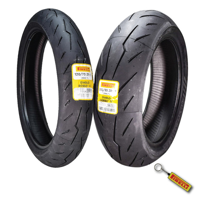Pirelli Diablo Rosso IV Tire Set w/ Keychain: 120/70ZR17 Front & 200/55ZR17 Rear