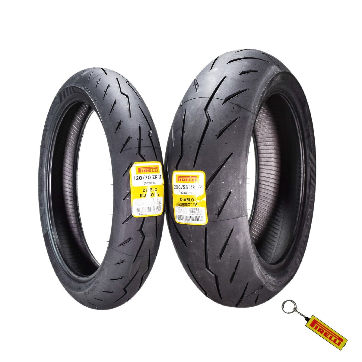 Pirelli Diablo Rosso IV Tire Set w/ Keychain: 120/70ZR17 Front & 200/55ZR17 Rear