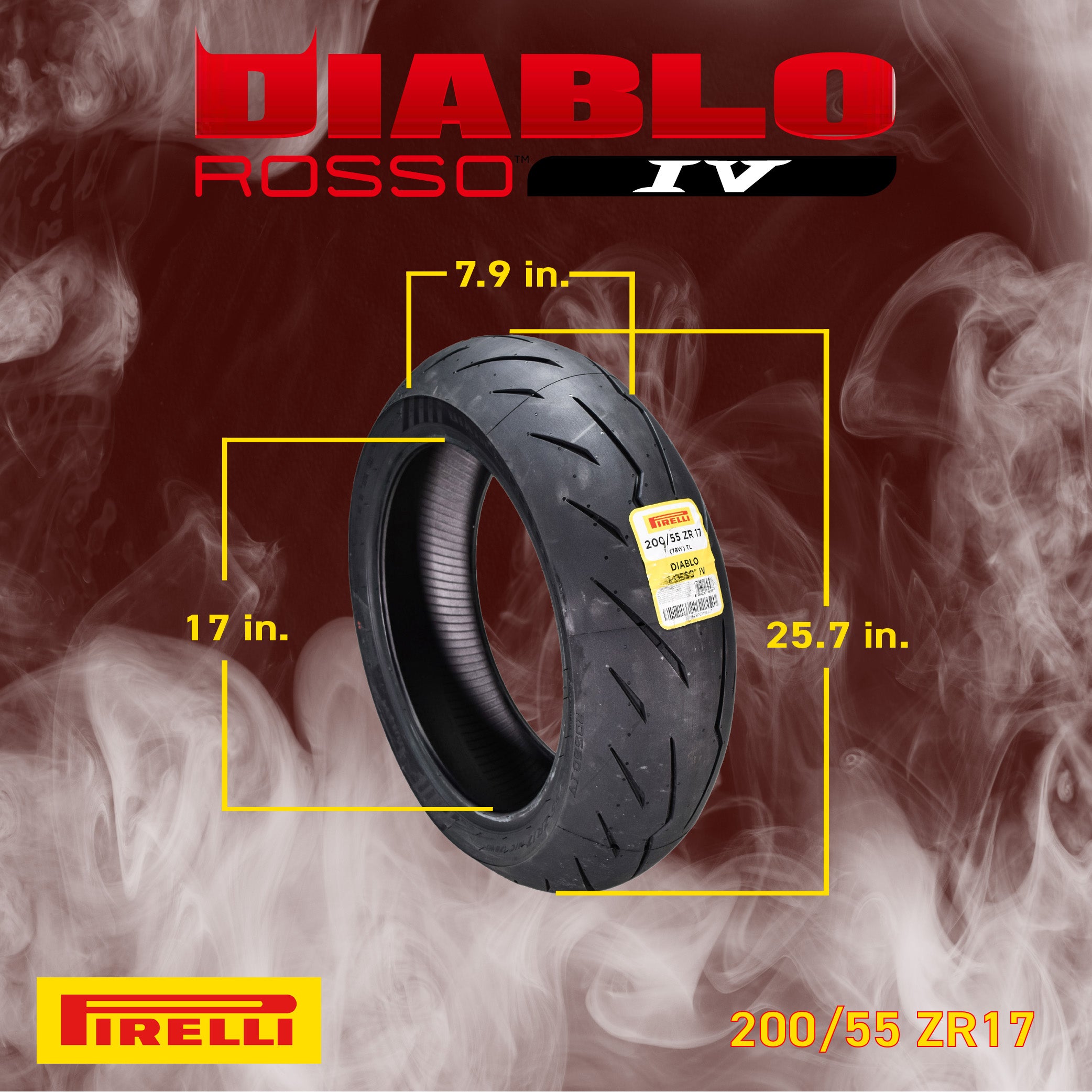 Pirelli Diablo Rosso IV Tire Set w/ Keychain: 120/70ZR17 Front & 200/55ZR17 Rear